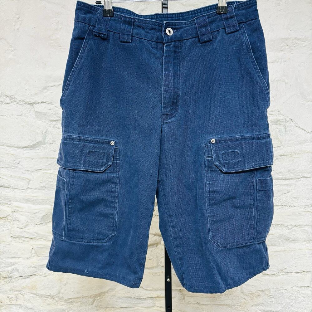 Duluth Trading Co. Flex Firehose Navy Cargo Shorts Men's 32 Heavy Cotton Canvas
